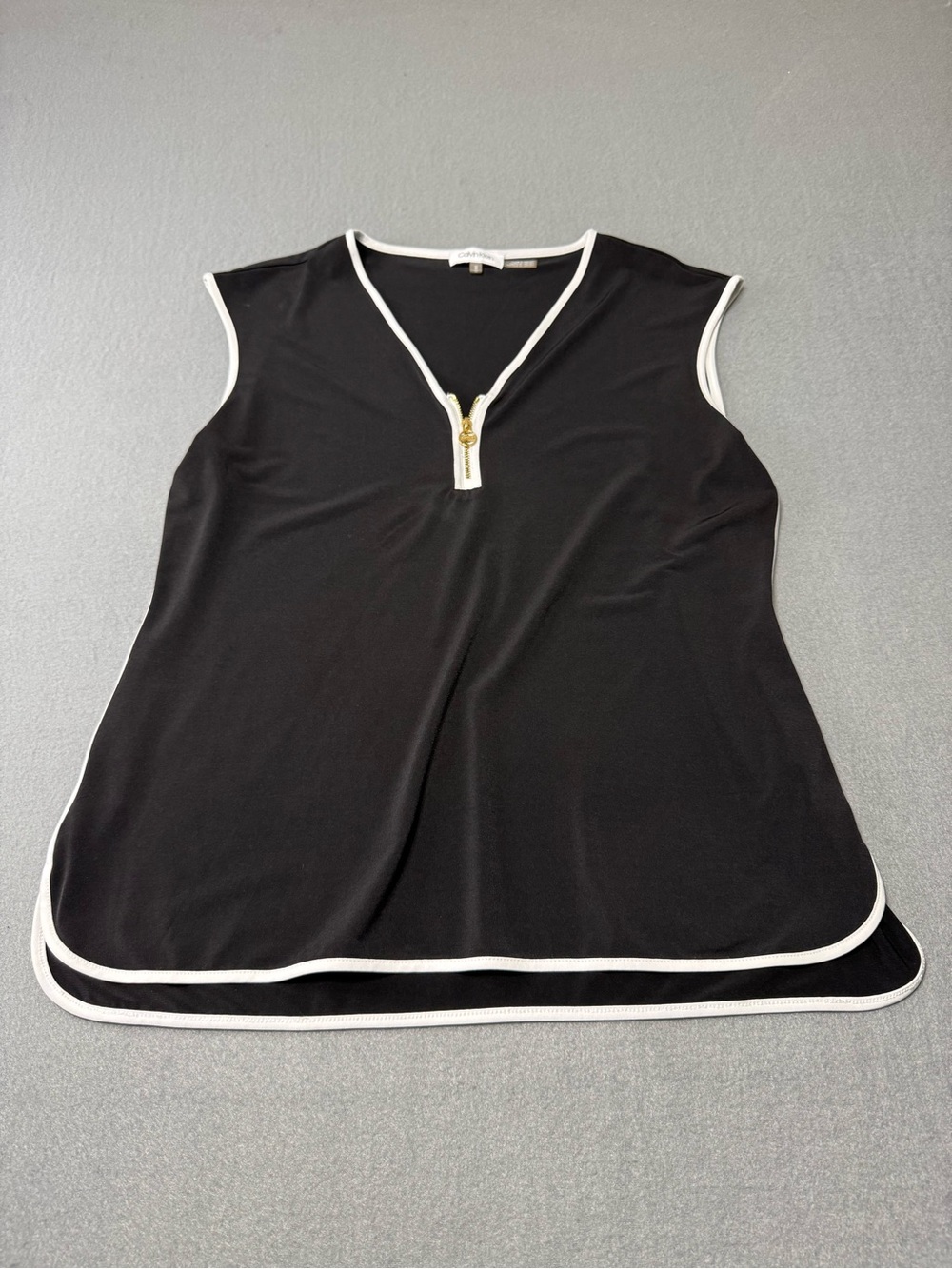 Calvin Klein Women's Sleeveless V-Neck Zip Tank Top Stretch Black/White